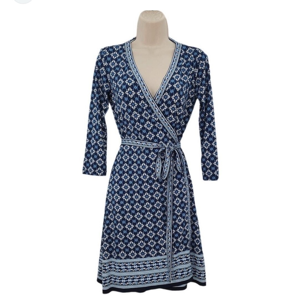 Blue Patterned Wrap Dress